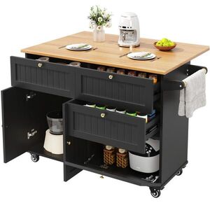 OKWISH KUCHYNSKÝ vozík 133/37, 3/88 cm čierny z MDF a kovu s úložným priestorom a kolieskami vyobraziť