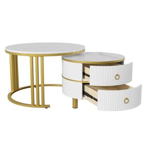 OKWISH SADA konferenčných stolíkov 70/70/46 + 50/50/40 cm biela so zásuvkami z MDF vyobraziť