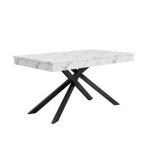 OKWISH JEDÁLENSKÝ stôl 140–180/80 cm biely rozkladací z MDF s hrubou doskou a kovovými krížovými nohami vyobraziť