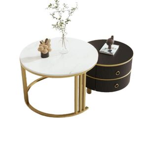 OKWISH SADA konferenčných stolíkov 70/70/46 + 50/50/40 cm čierna z MDF s 2 zásuvkami a lesklým povrchom vyobraziť