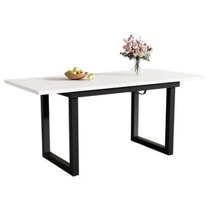 OKWISH JEDÁLENSKÝ stôl 140/80/75 cm bielo-čierny rozkladací z MDF a kovu v industriálnom štýle vyobraziť
