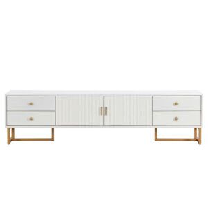 OKWISH TV stolík 175/30/46 cm biely z MDF so štruktúrovanými dvierkami a 4 zásuvkami vyobraziť