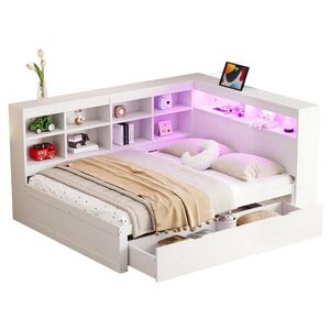 OKWISH POSTEĽ 140/200 cm biela s úložným priestorom USB zásuvkou a LED osvetlením z dreva vyobraziť