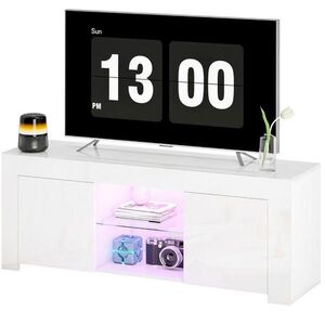 OKWISH TV stolík 120/34/45 cm biely s LED osvetlením a sklenenou policou zo skla vyobraziť