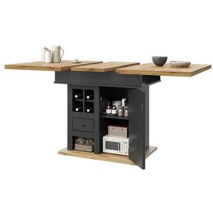 OKWISH JEDÁLENSKÝ stôl 110-140/80/75 cm čierna/prírodná rozkladací z MDF s nastaviteľnými policami a úložným priestorom vyobraziť