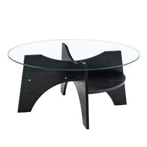 OKWISH PRÍRUČNÝ stolík 80/80/36 cm čierny a transparentný z MDF a skla s okrúhlou doskou a vejárovou podnožou vyobraziť