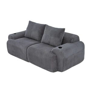 OKWISH POHOVKA pre 2 osoby 200/99/80 cm tmavosivá modulárna s držiakom na nápoje a bočným vreckom z menčestru vyobraziť
