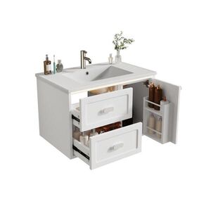 OKWISH ZÁVESNÁ kúpeľňová skrinka 76/46/51 cm biela s LED senzorom a umývadlom z MDF a keramiky vyobraziť
