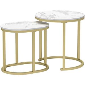 OKWISH SADA konferenčných stolíkov 50/50, 5 cm a 60/36/43, 5 cm biela stohovateľná z MDF s oceľovým rámom vyobraziť