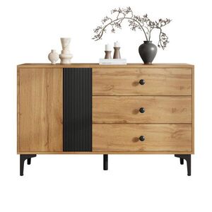 OKWISH KOMODA 120/35/76 cm čierno-prírodná z drevotriesky s dvierkami, tromi zásuvkami a kovovými nohami vyobraziť