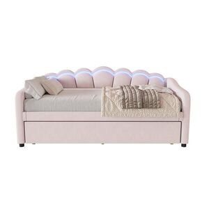 OKWISH POSTEĽ 90/200 cm ružová s výsuvným lôžkom a LED osvetlením zo zamatu a MDF vyobraziť