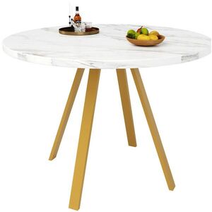 OKWISH JEDÁLENSKÝ stôl 80/80/75 cm bielo-zlatý okrúhly z MDF a kovu s mramorovým dekorom vyobraziť