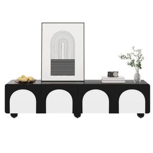 OKWISH TV skrinka 180/38/45 cm čierno-biela z MDF s dvierkami, zásuvkami a vedením káblov vyobraziť