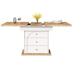 OKWISH JEDÁLENSKÝ stôl 110-140/80/75 cm bielo-prírodný rozkladací s úložným priestorom z MDF vyobraziť