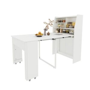 OKWISH JEDÁLENSKÝ stôl 52–132, 5/80/76 cm biely rozkladací s úložným priestorom z drevotriesky vyobraziť
