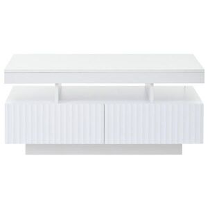 OKWISH KONFERENČNÝ stolík 100/50/45 cm biely s LED osvetlením a 2 zásuvkami z drevotriesky vyobraziť