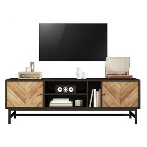 OKWISH TV stolík 150/38/55 cm čierny a prírodný s úložným priestorom z kovu a drevotriesky vyobraziť