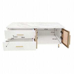 OKWISH KONFERENČNÝ stolík 100/50/40 cm bielo-zlatý s LED osvetlením a úložným priestorom z drevotriesky a tvrdeného skla vyobraziť