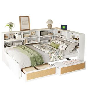 OKWISH POSTEĽ 140/200 cm biela s úložnými zásuvkami a nabíjacími portmi z masívneho dreva a MDF vyobraziť
