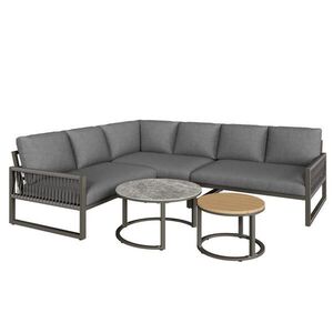 OKWISH ZÁHRADNÝ lounge set 123/68/86 cm sivý z kovu a polyesteru s rohovou pohovkou, 2 stolíkmi a vankúšmi vyobraziť