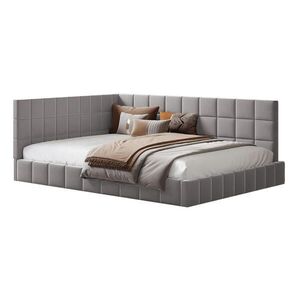 OKWISH ČALÚNENÁ posteľ 140/200 cm sivá s lamelovým roštom a opierkou z látky vyobraziť