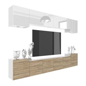 B BELINI GROUP NÁSTENNÁ skrinka do obývačky Milano 4, biela/dub sonoma, 300 cm, bez úchytiek vyobraziť