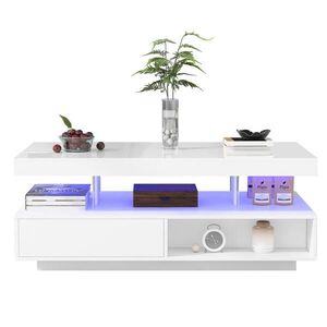 Redom KONFERENČNÝ stolík 95/50/42, 5 cm s 2 zásuvkami, 2 otvorenými priehradkami a sklenenými vložkami, Biela vyobraziť