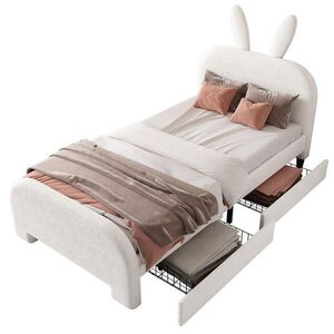 OKWISH DETSKÁ posteľ 90/200 cm biela s 2 zásuvkami v tvare zajačika z plyšu a MDF vyobraziť