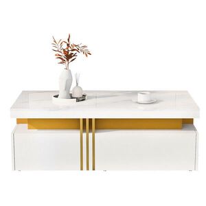 OKWISH KONFERENČNÝ stolík 100/50/40 cm biely z drevotriesky s vysokolesklou doskou a 2 zásuvkami vyobraziť