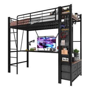 STILVORA VYSOKÁ POSTEĽ 90/200 cm čierna so stolom, 4 zásuvkami, LED a USB/Type-C vyobraziť