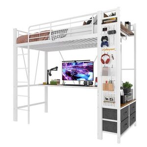 STILVORA VYSOKÁ POSTEĽ 90/200 cm biela so stolom, 4 zásuvkami, regálom, LED a USB Type-C vyobraziť