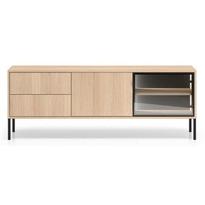 Selsey TV stolík Barnee s osvetlenou sklenenou vitrínou, drevodekor dub 160 cm vyobraziť