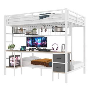 STILVORA VYSOKÁ POSTEĽ 140/200 cm biela so zásuvkami, regálom, LED a USB vyobraziť