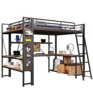 STILVORA VYSOKÁ POSTEĽ 140/200 cm čierna so stolom, úložným priestorom, regálom, LED a USB vyobraziť
