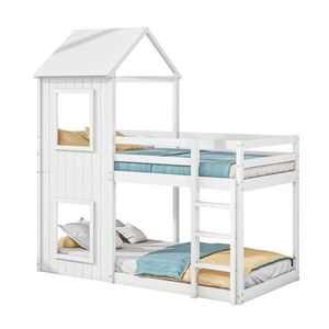 OKWISH DOMČEKOVÁ posteľ 90/200 cm biela s rebríkom a baldachýnom z borovice vyobraziť