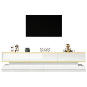 OKWISH TV skrinka 200/40/40 cm teplá biela s vysokým leskom a 3 zásuvkami z drevotriesky vyobraziť