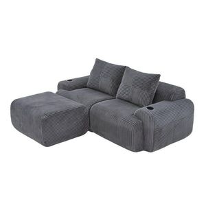 OKWISH MODULÁRNA pohovka 200/174/80 cm tmavosivá s držiakom na nápoje a bočným vreckom z manšestru vyobraziť