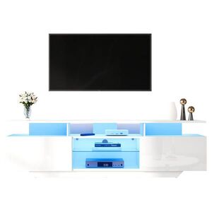 OKWISH TV stolík 160/40/45 cm biely s LED osvetlením a 8 úložnými plochami z MDF a tvrdeného skla vyobraziť