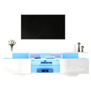 Redom TV stolík 160/40/45 cm s LED osvetlením, 8 úložnými plochami a vysokým leskom, Biela vyobraziť