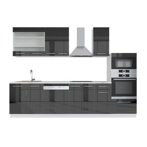 Vicco KUCHYNSKÝ KÚT Fame-Line Antracit vysoký lesk/biela 300 cm s vysokou skriňou, AP mramor vyobraziť