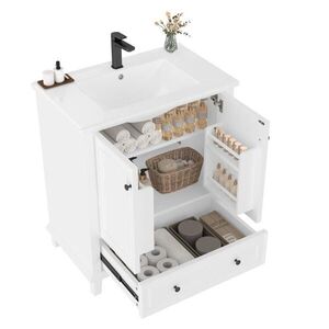 Modfu KÚPEĽŇOVÁ skrinka z MDF s keramickým umývadlom 76x46x87 cm biela s úložným priestorom vyobraziť