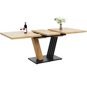 Modfu JEDÁLENSKÝ stôl z MDF a kovu 160x80x76 cm hnedý s rozkladacou doskou a výškovo nastaviteľnými nožičkami vyobraziť