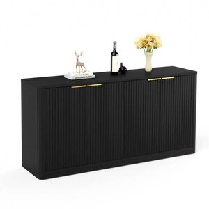 Modfu KOMODA z MDF 150x40x70, 5 cm čierna s vlnitým dizajnom, 4 dvierkami a veľkým úložným priestorom vyobraziť