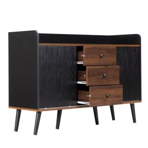 Modfu KOMODA z MDF a drevotriesky 117, 5x40x80 cm čierna a dekor dreva s posuvnými dverami, zásuvkami a úložným priestorom vyobraziť