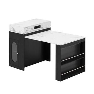 Modfu KUCHYNSKÝ ostrovček z MDF a skla 146, 5x83x96 cm čierny s výsuvnou skladacou doskou, zásuvkami a úložným priestorom vyobraziť