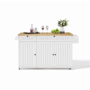 Modfu KUCHYNSKÝ ostrovček z MDF 137x70x89, 5 cm prírodná/biela so sklápacou pracovnou doskou a kolieskami vyobraziť