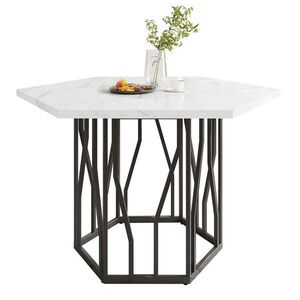 Modfu JEDÁLENSKÝ stôl z MDF a ocele 115, 5x100x75 cm čierny/biely s mramorovým dekorom a stabilnou kovovou konštrukciou vyobraziť