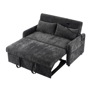 Modfu ROZKLADACIA pohovka z chenilu 163x129x81 cm sivá s USB portom, nastaviteľným operadlom, držiakom na telefón a úložnými vreckami vyobraziť