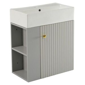 Modfu KÚPEĽŇOVÁ skrinka s umývadlom z drevotriesky 55x31x66, 5 cm sivá/biela so závesným vyhotovením a bočnými policami vyobraziť