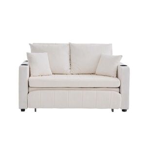 Modfu ROZKLADACIA pohovka z chenilu 139x73x83 cm béžová s úložnými vreckami a 4 vankúšmi vyobraziť